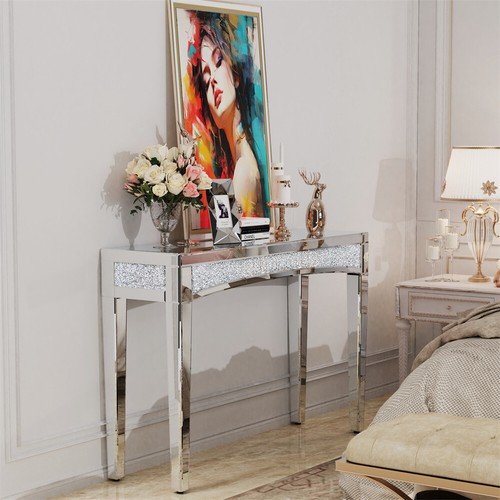 Diamond mirrored console table - mirrored,